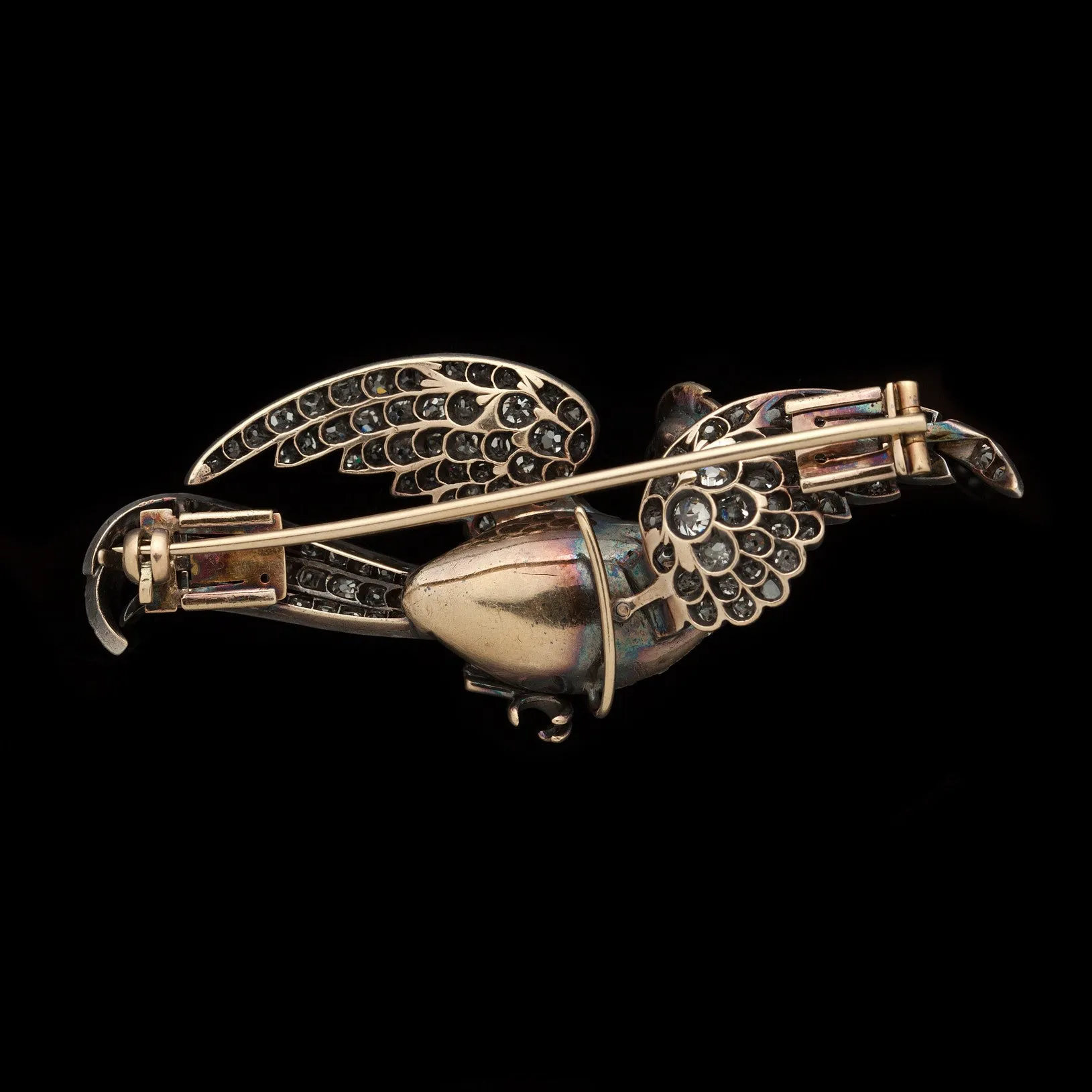 Antique Stylized Diamond Phoenix Brooch, Circa 1870