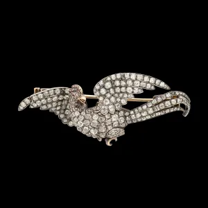 Antique Stylized Diamond Phoenix Brooch, Circa 1870