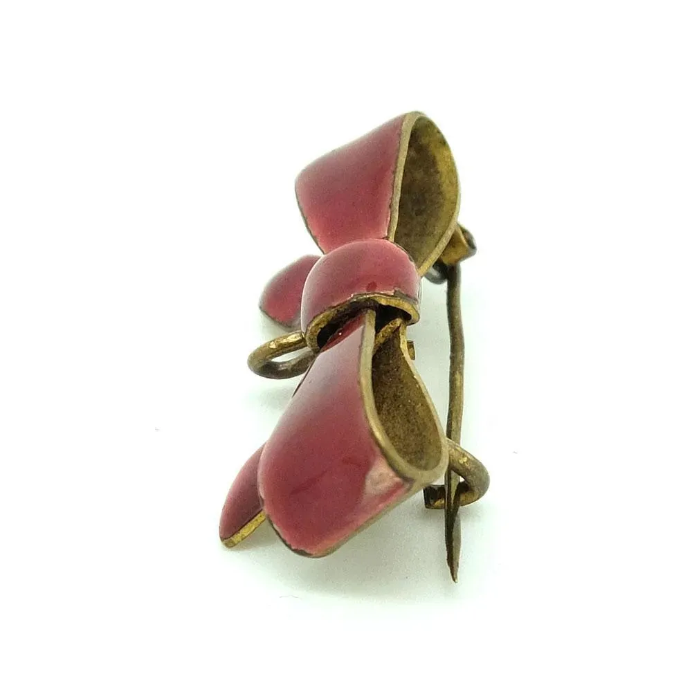 Antique Victorian Red Enamel Bow Brooch