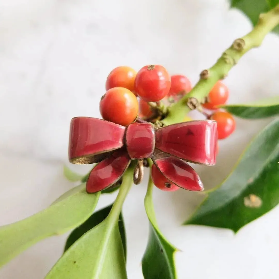 Antique Victorian Red Enamel Bow Brooch