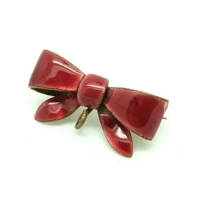 Antique Victorian Red Enamel Bow Brooch