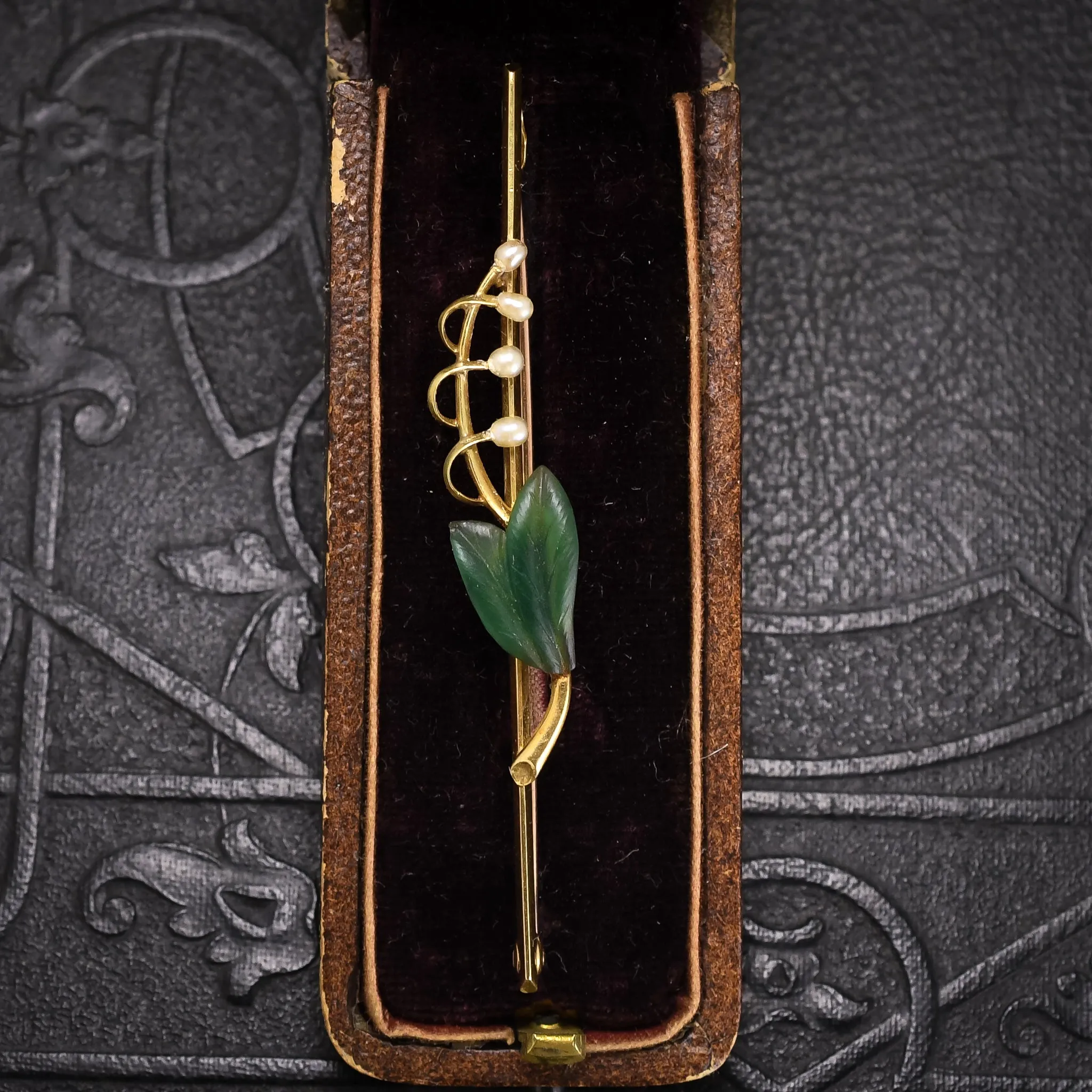 Art Nouveau Pearl & Jade "Lily of the Valley" Brooch