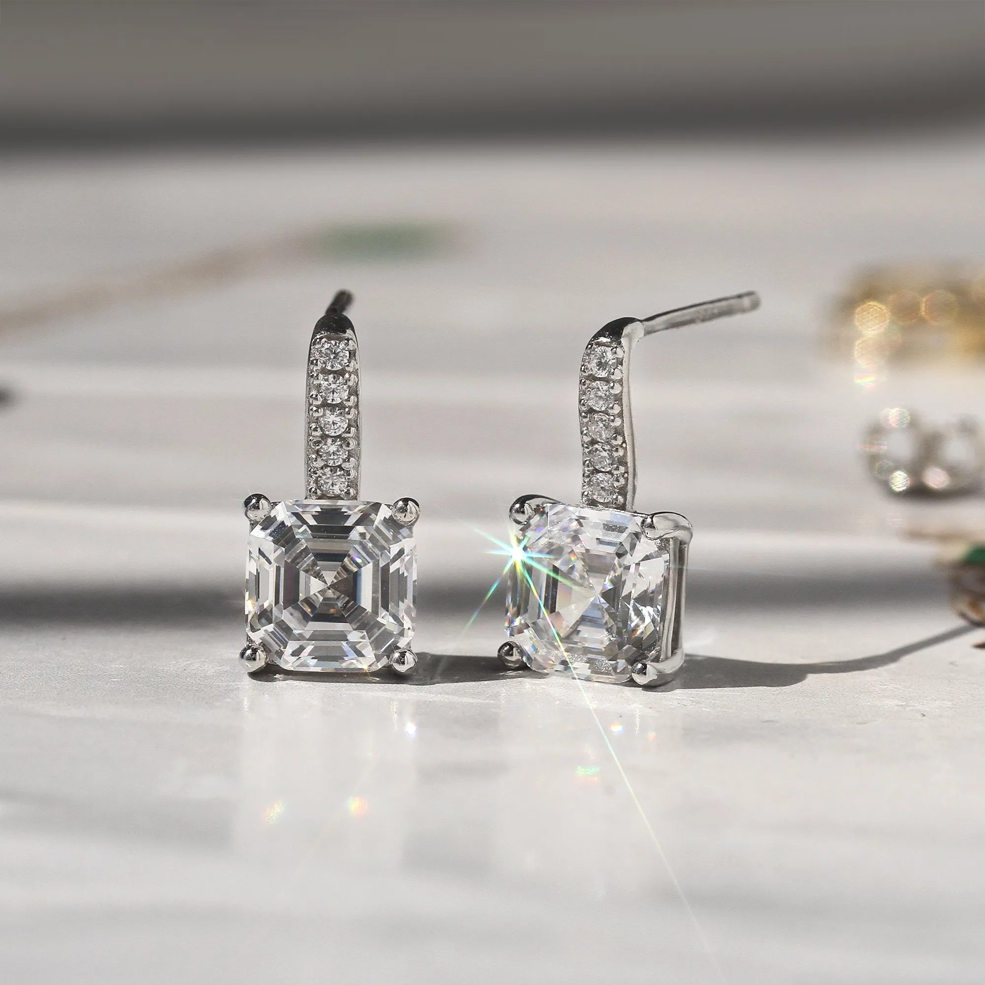 Asscher Stud Drop Earrings