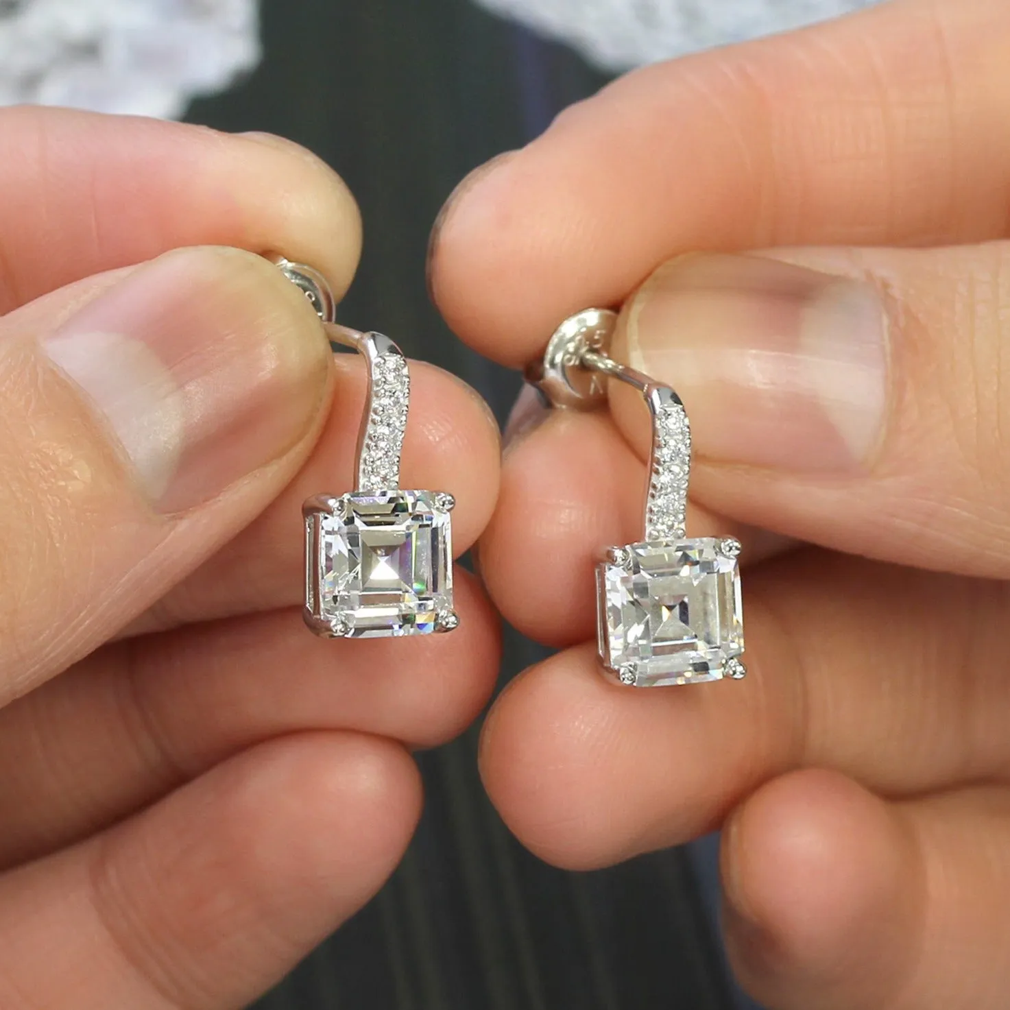 Asscher Stud Drop Earrings