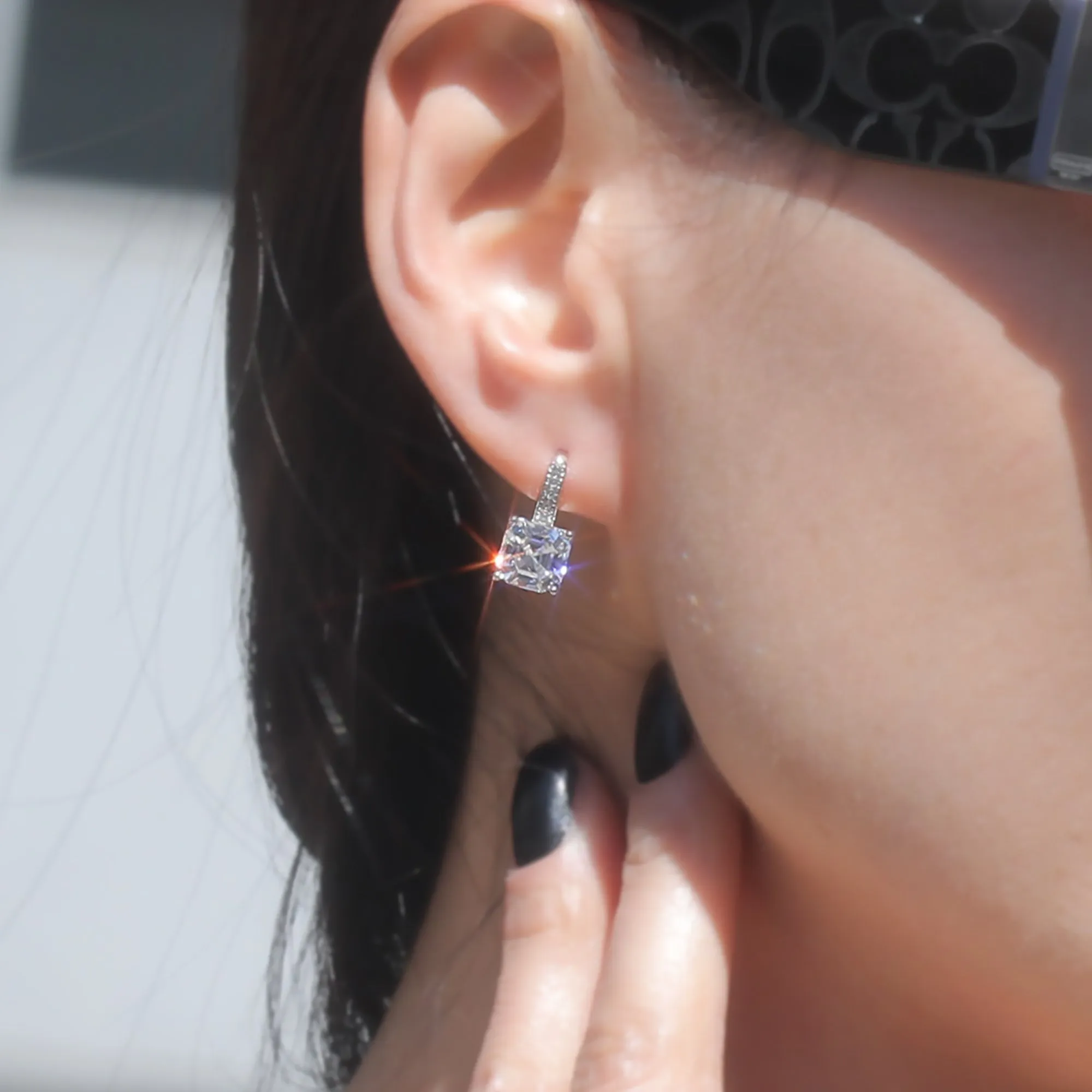 Asscher Stud Drop Earrings