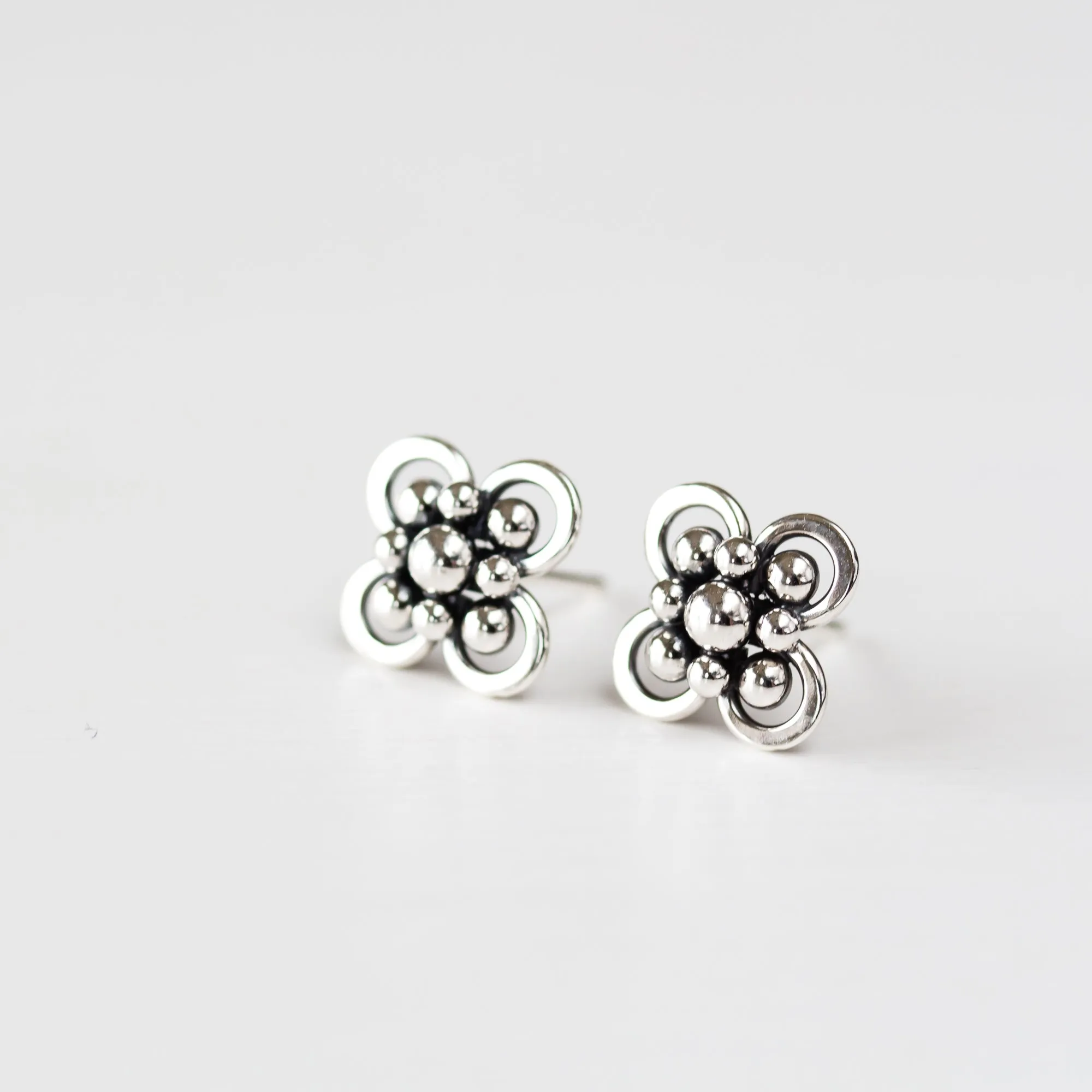 Atomic Arabesque Starburst Flower Stud Earrings, Sterling Silver