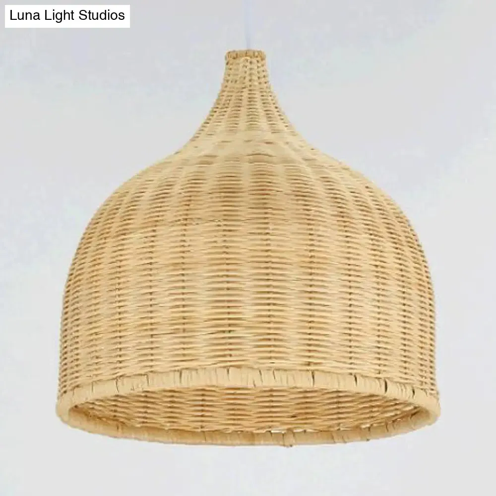 Bamboo Domed Farmhouse Pendant Lamp: Hand-Knitted, Beige - 1 Light