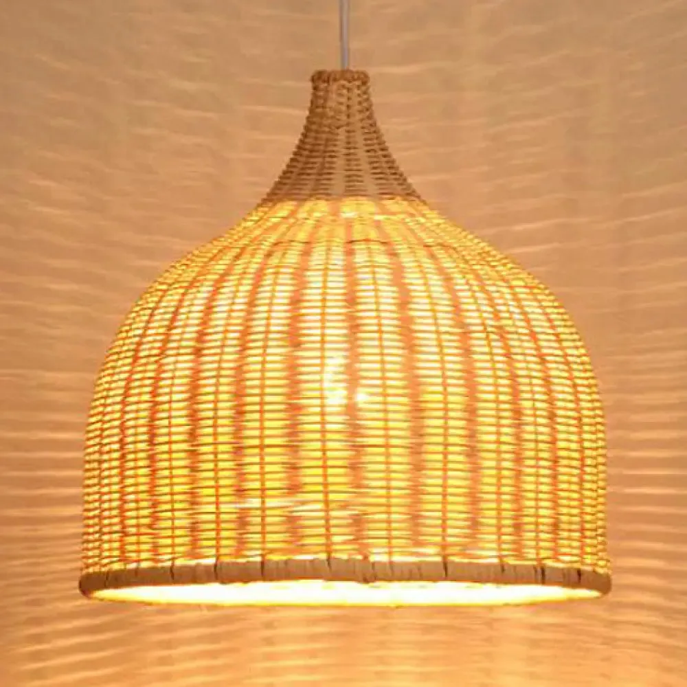 Bamboo Domed Farmhouse Pendant Lamp: Hand-Knitted, Beige - 1 Light