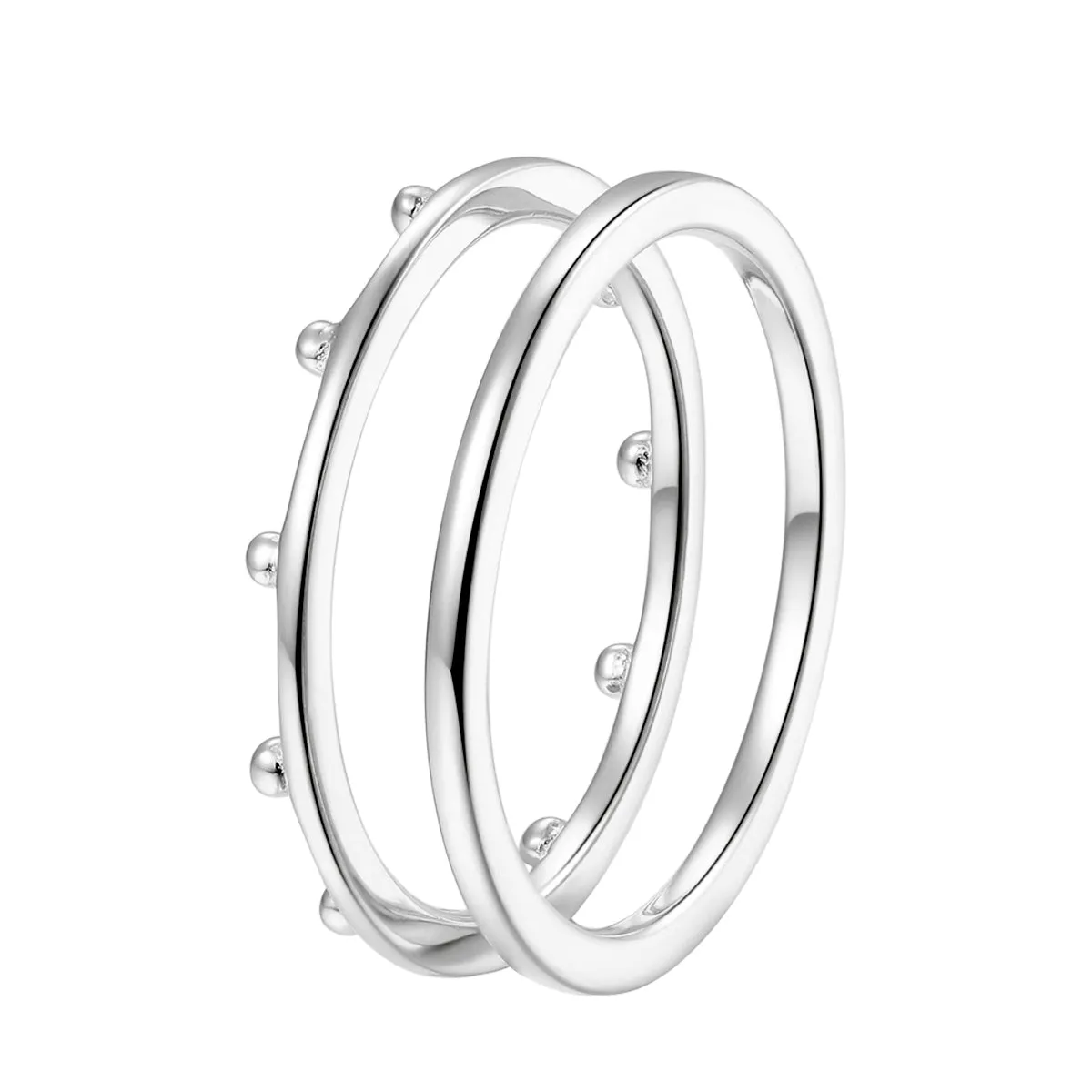 Beaded Halo Ring Set Sterling Silver