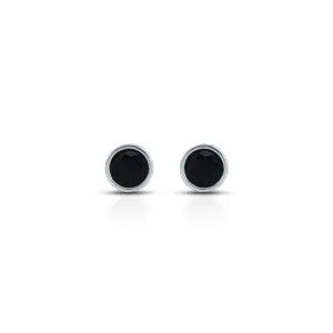 Beautiful Round Black Stone Silver Earrings