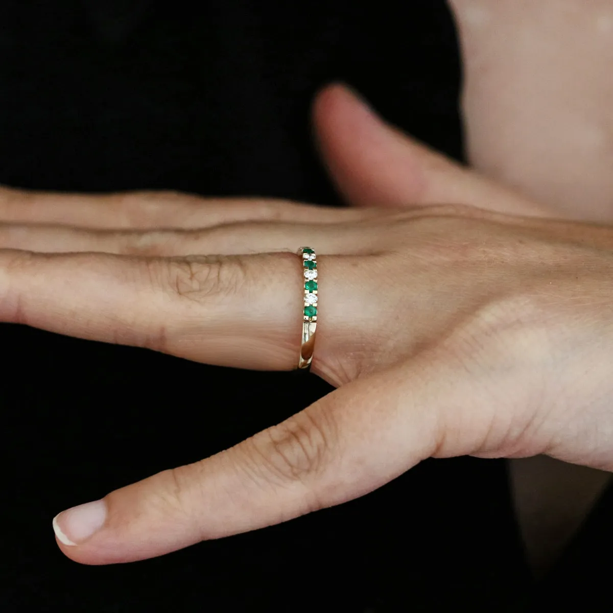 Bijou Collection 0.16ct Emerald and Diamond Half Eternity Ring | 9K Yellow Gold