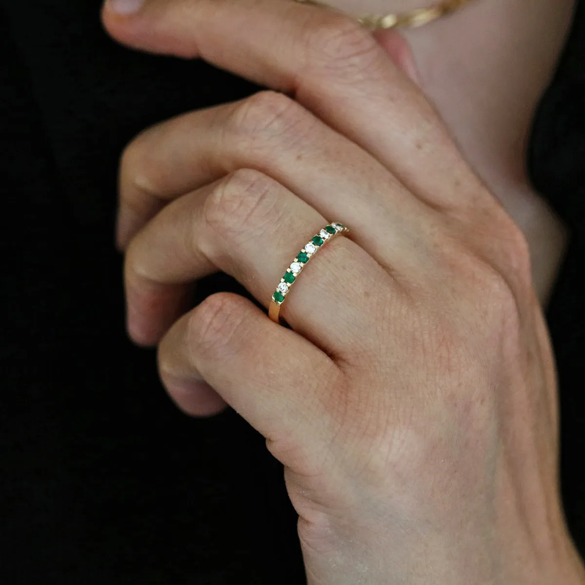 Bijou Collection 0.16ct Emerald and Diamond Half Eternity Ring | 9K Yellow Gold