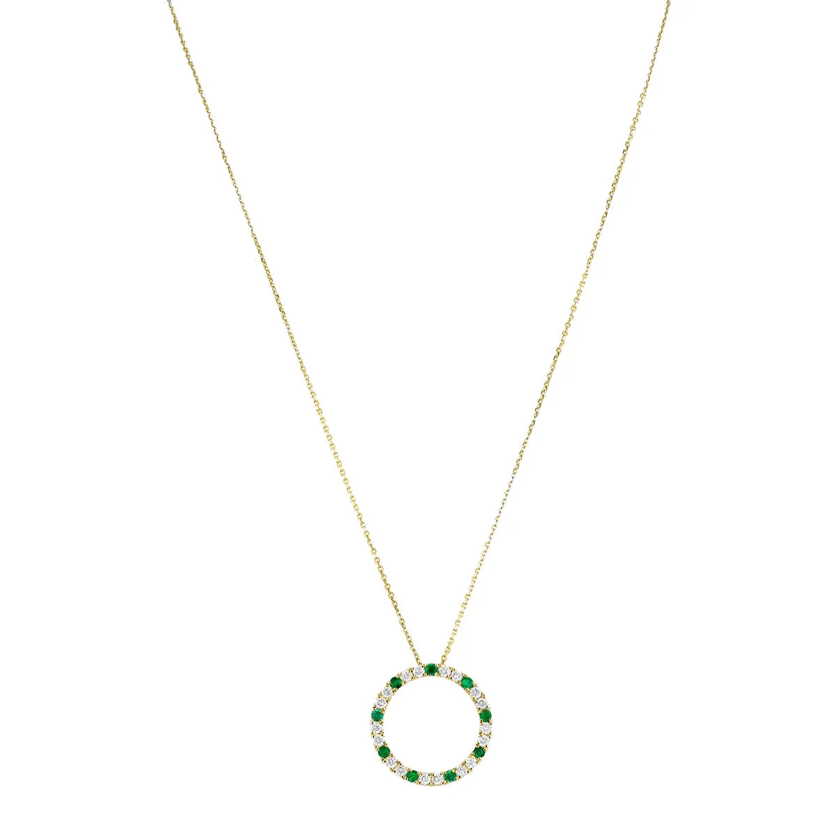 Bijou Collection 0.20ct Emerald and 0.34ct Diamond Open Circle Pendant | 9K Yellow Gold