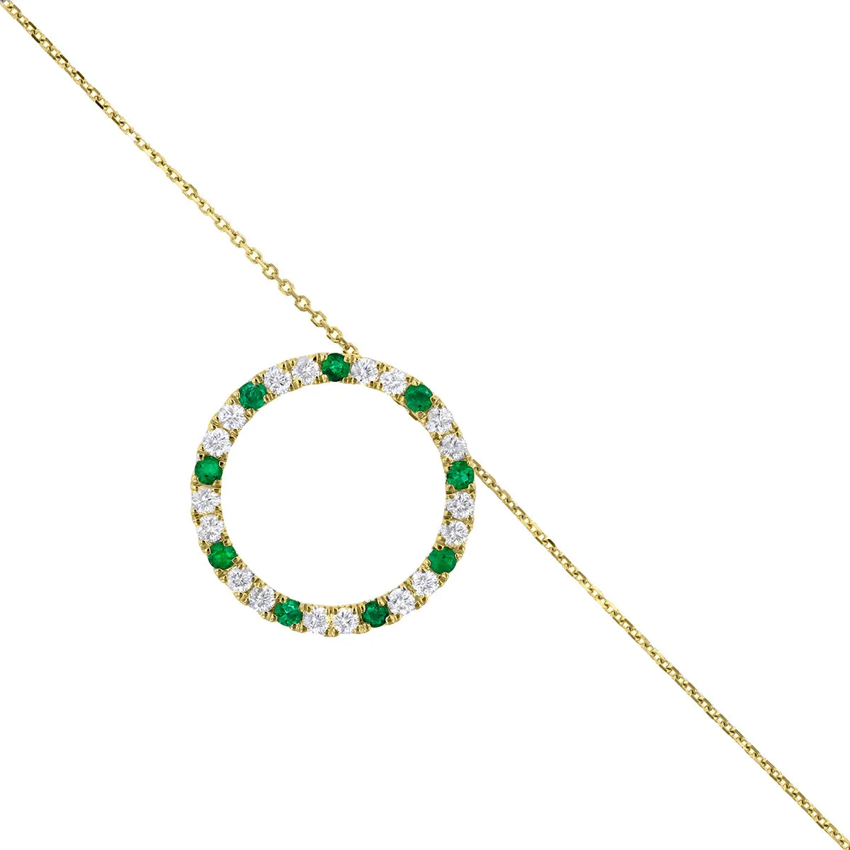 Bijou Collection 0.20ct Emerald and 0.34ct Diamond Open Circle Pendant | 9K Yellow Gold