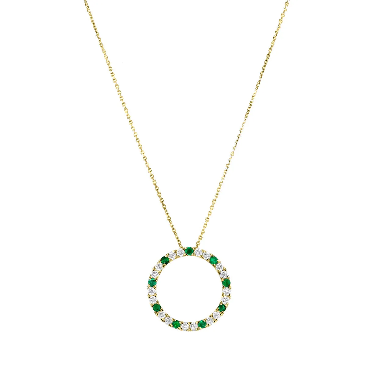 Bijou Collection 0.20ct Emerald and 0.34ct Diamond Open Circle Pendant | 9K Yellow Gold