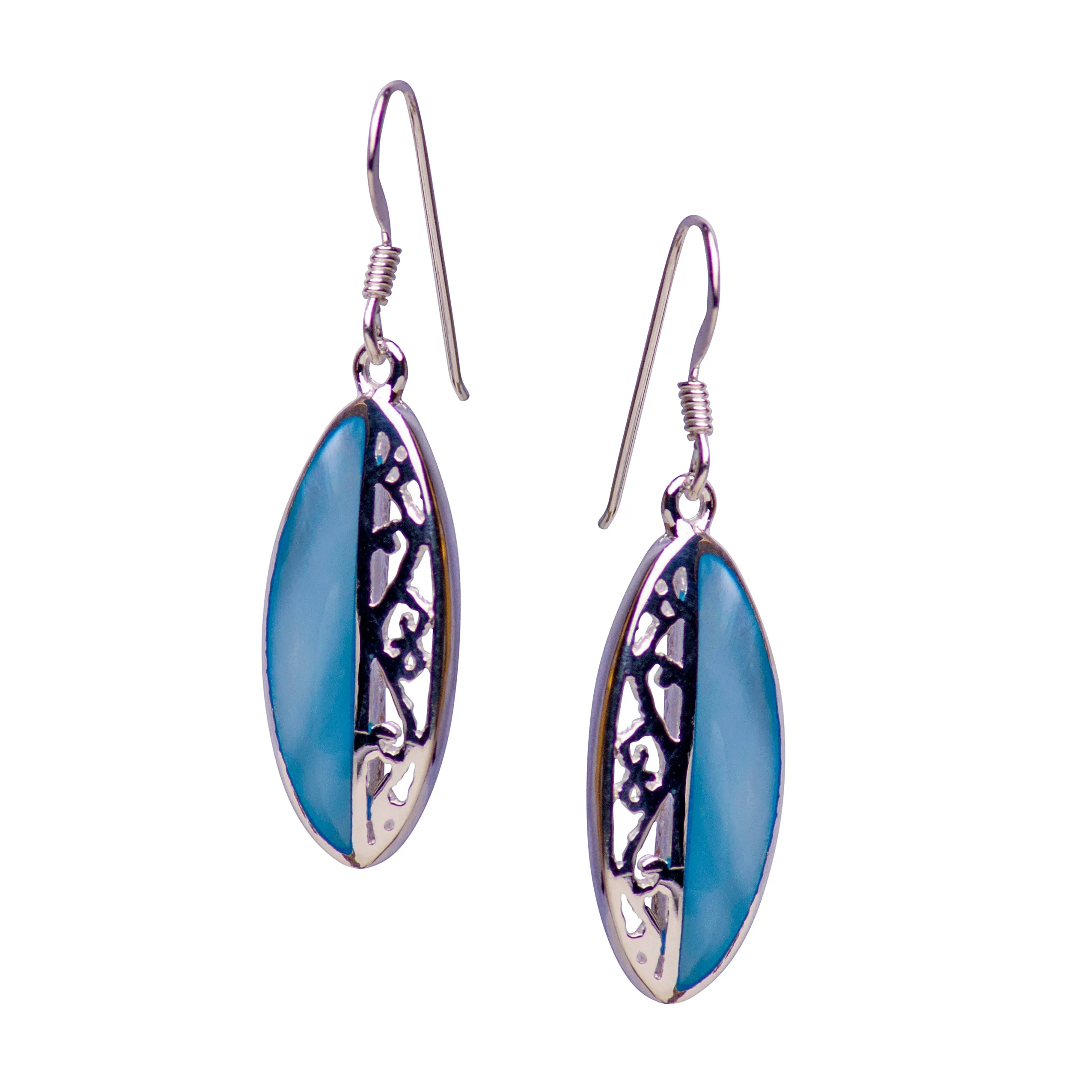 Blue Mother of Pearl Dangle Earrings