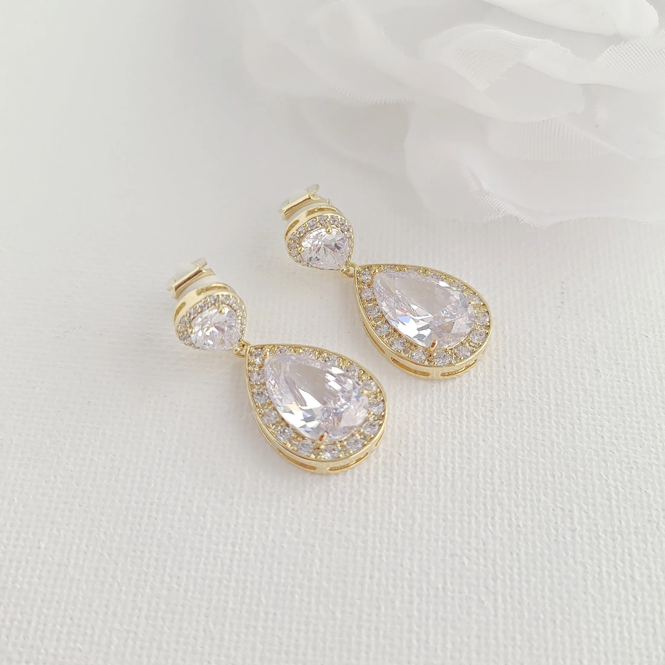 Bridal Clip On Earrings-Evelyn