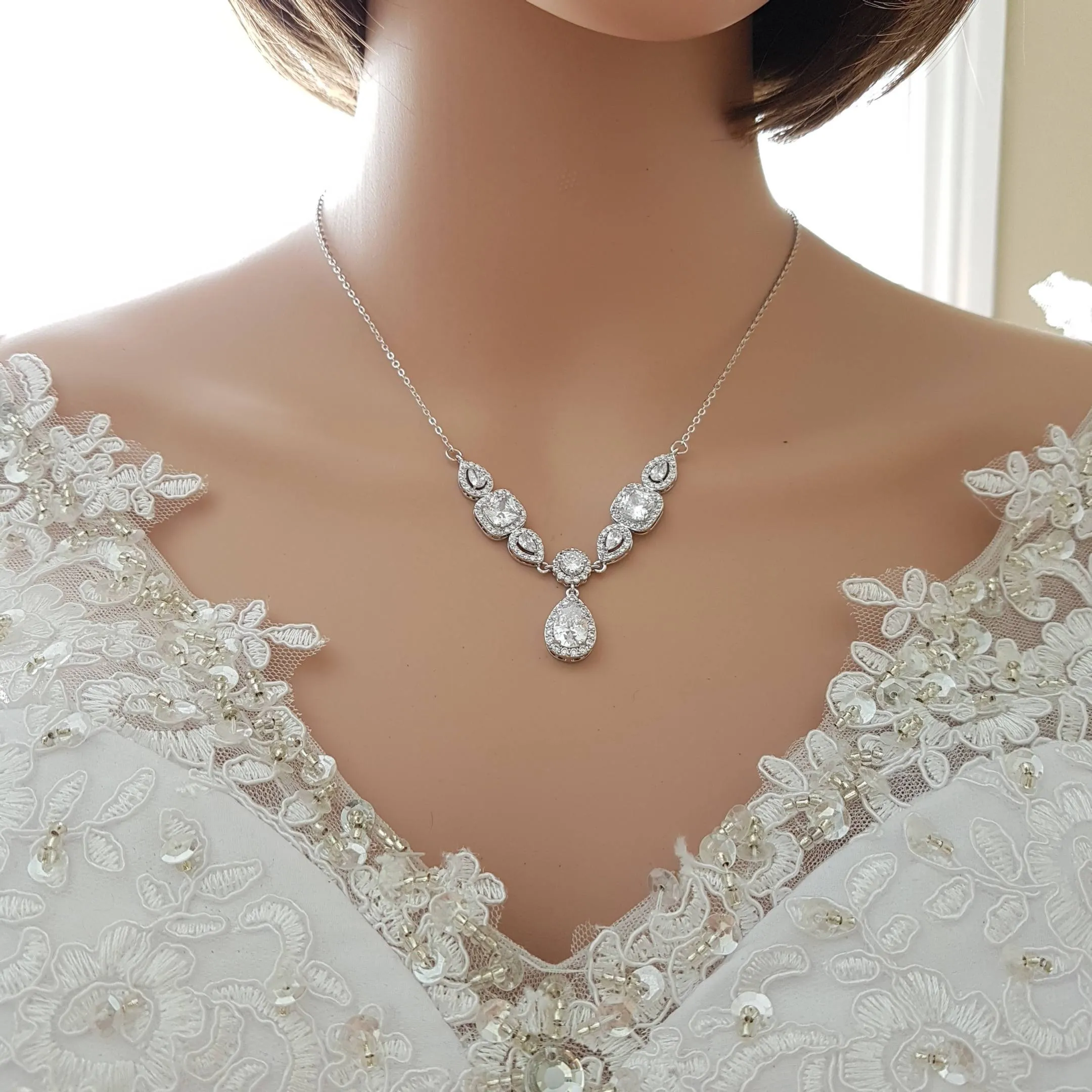 Bridal Drop Back Necklace- Gianna