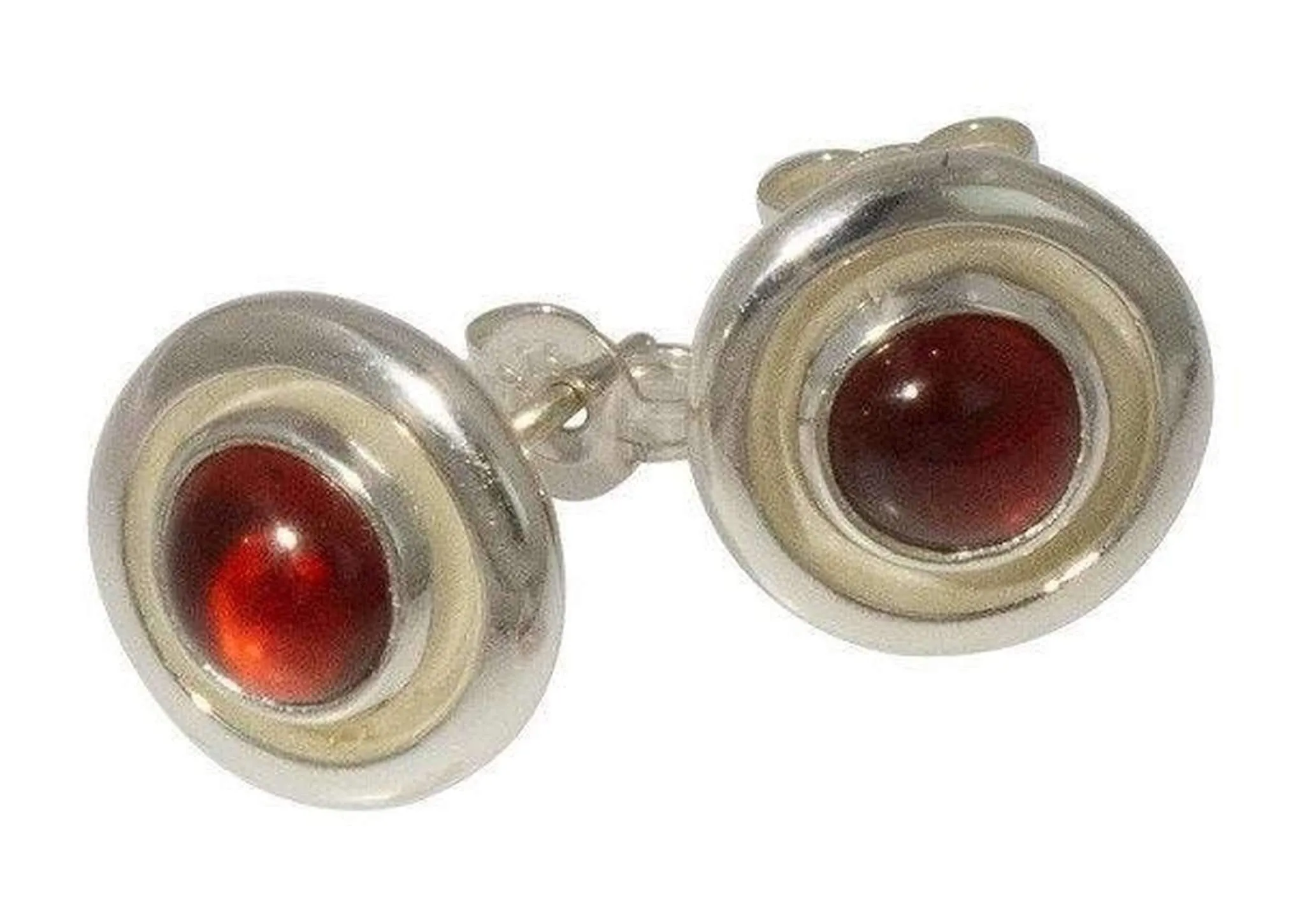 Cabochon Garnet Earrings, Sterling Silver