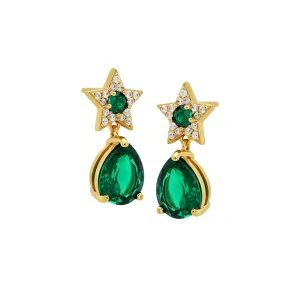 Celeste Teardrop Stud Earrings Emerald Green, Clear CZ and Gold