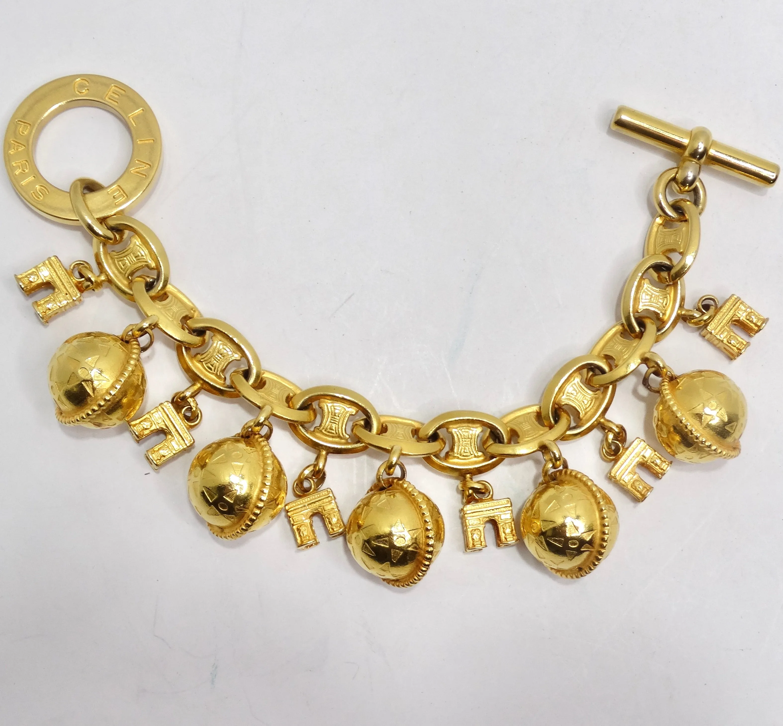 Celine 1990s Planet Arc De Triomphe Charm Bracelet