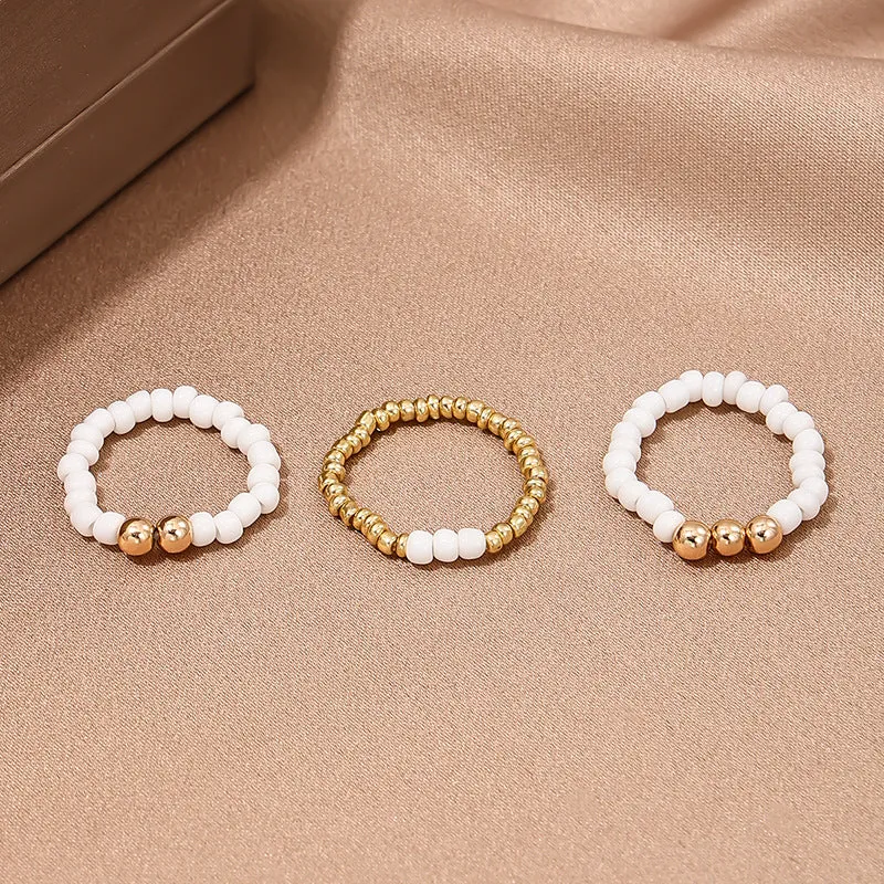 Chic Summer Trio: Beaded Women's Ring Set