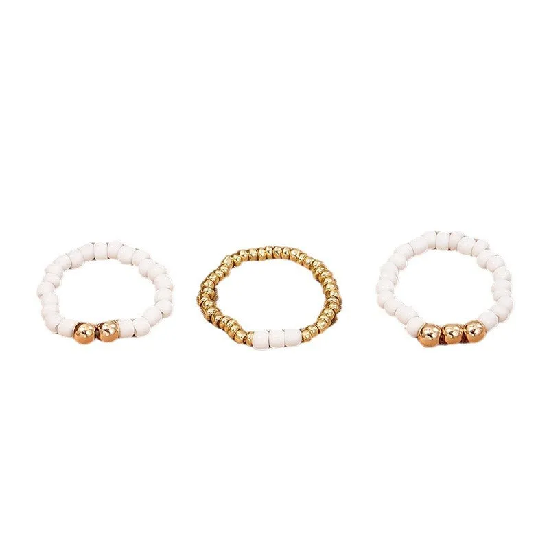 Chic Summer Trio: Beaded Women's Ring Set