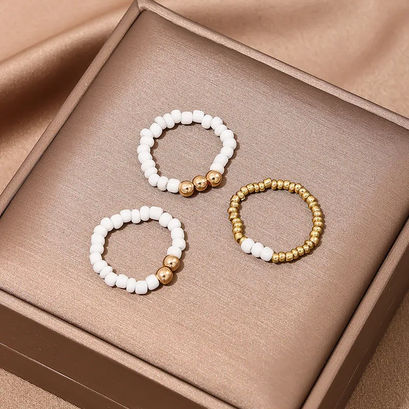 Chic Summer Trio: Beaded Women's Ring Set