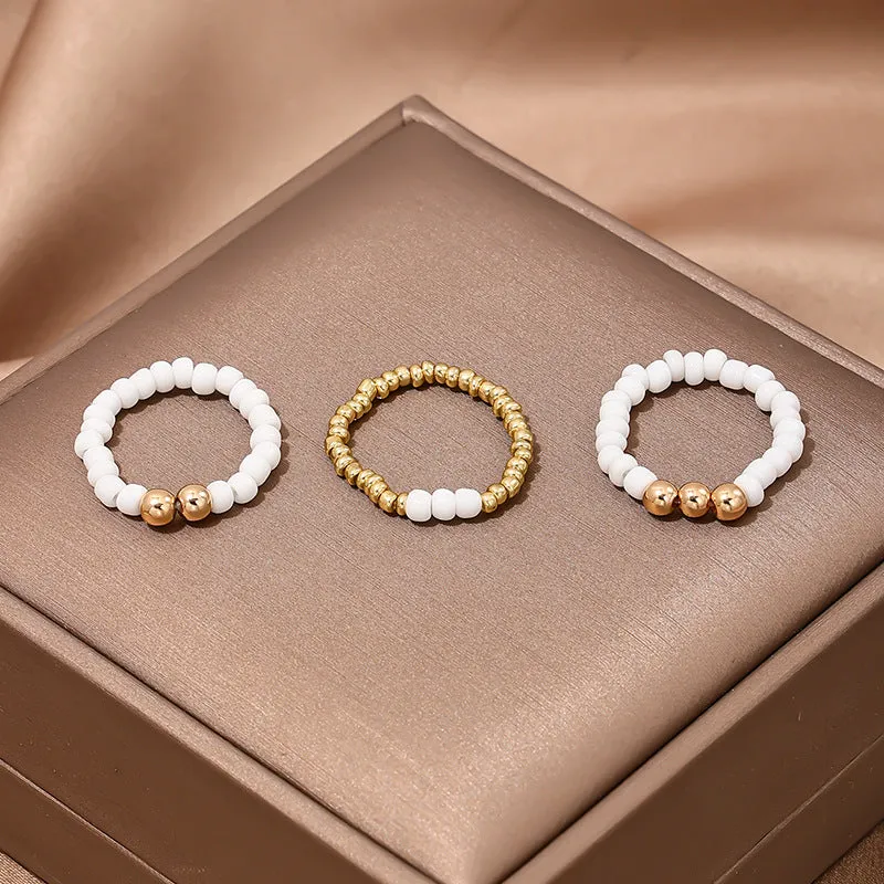 Chic Summer Trio: Beaded Women's Ring Set