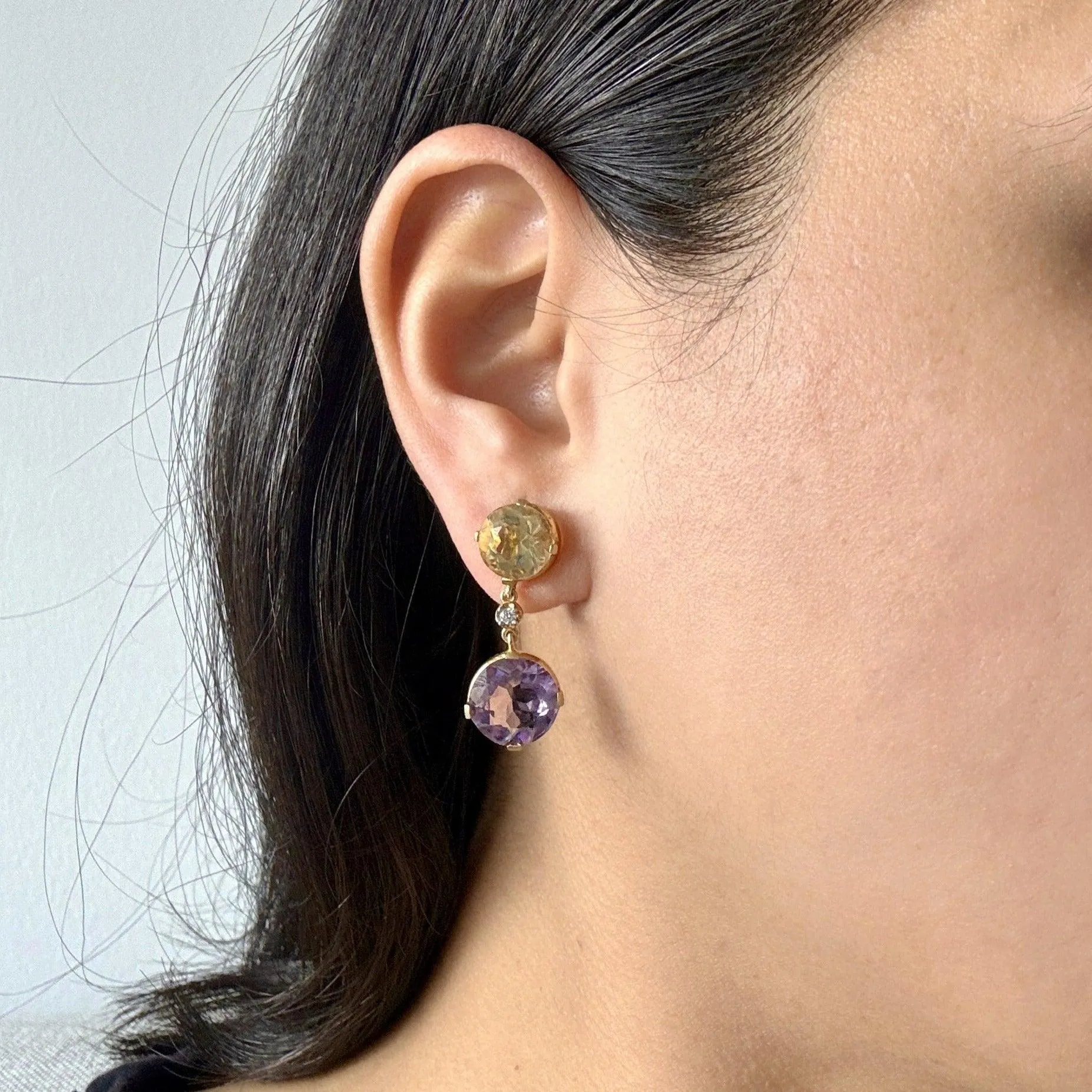 Citrine and Amethyst Drop Earrings