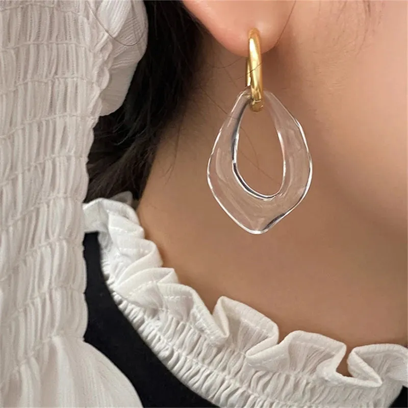 Clear Acrylic Irregular Hoop Dangle Earring