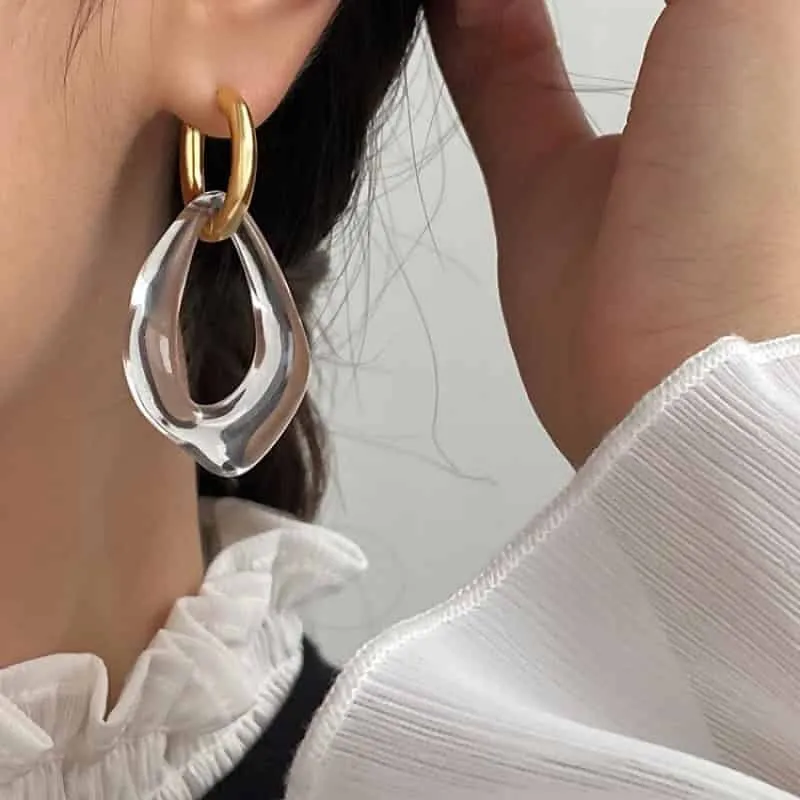 Clear Acrylic Irregular Hoop Dangle Earring