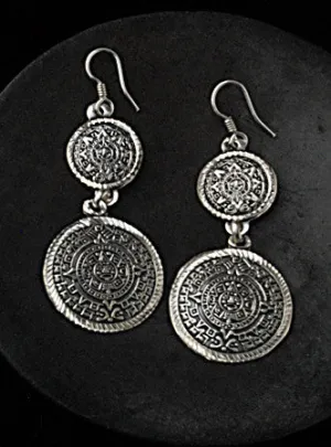 Collection Zeferina ~ Aztec Calendar "Monedas" Earrings, .950 Silver