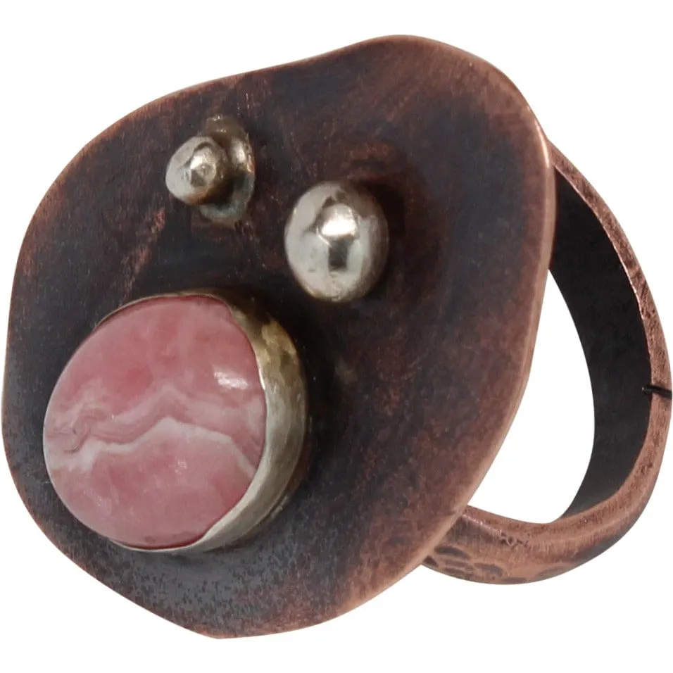 Copper and Rhodochrosite Ring with Silver Accents