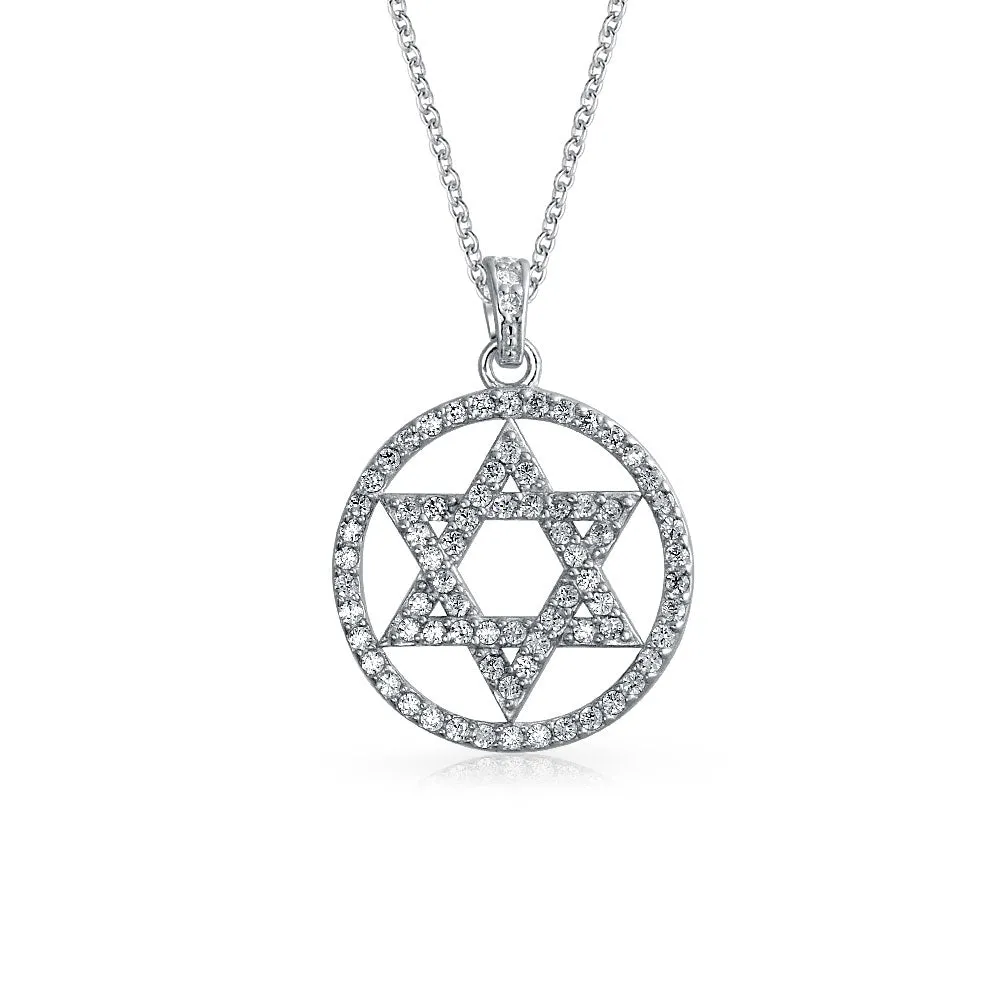 Cubic Zirconia Star of David Pendant Necklace in Sterling Silver for Bat Mitzvah