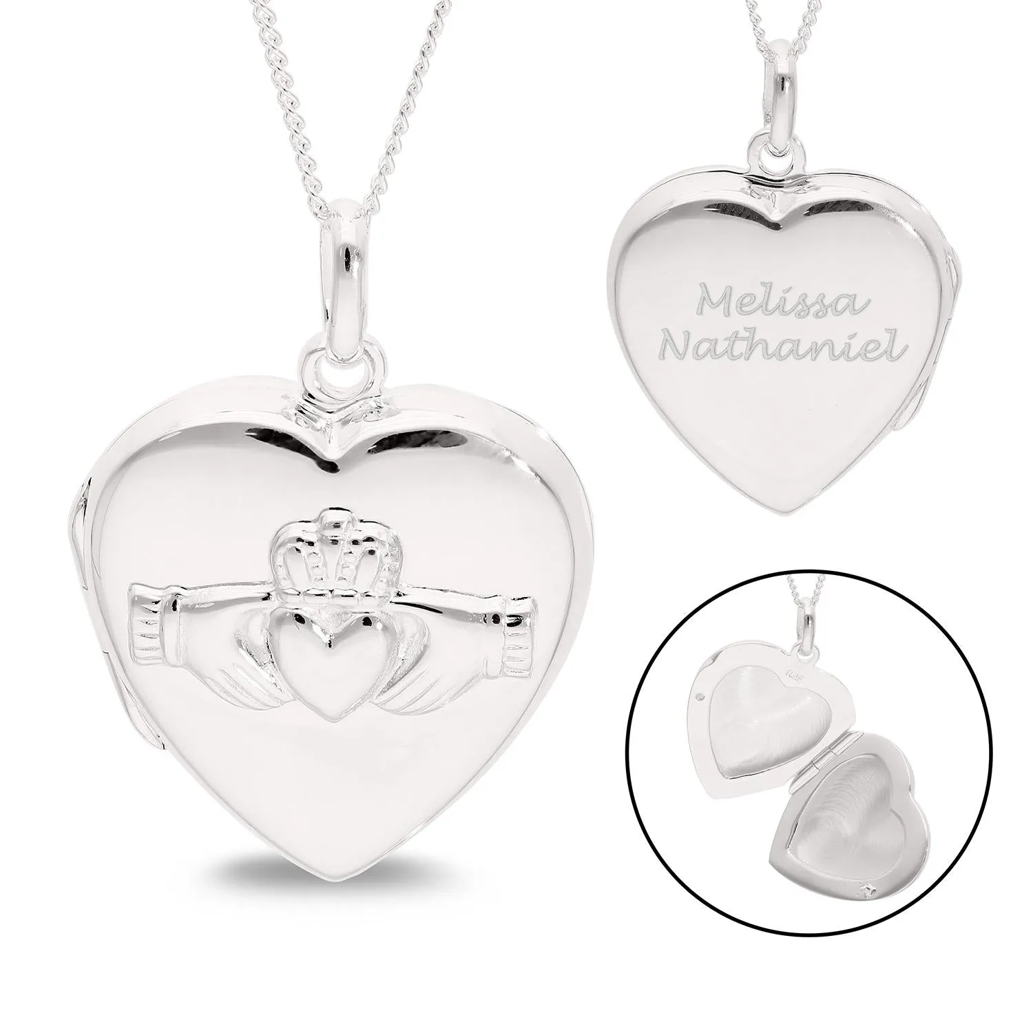 Custom Silver Claddagh Heart Locket Pendant Necklace