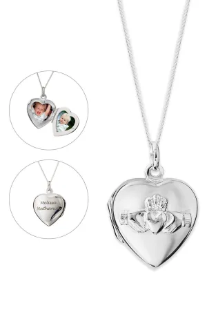 Custom Silver Claddagh Heart Locket Pendant Necklace