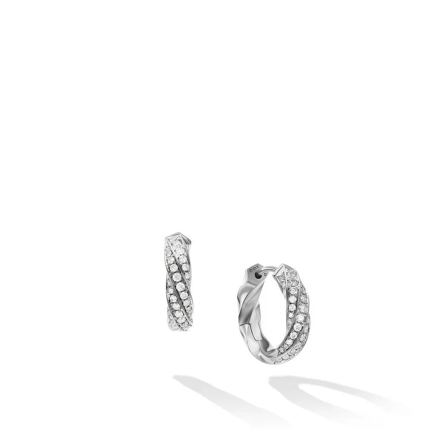 David Yurman Cable Edge Huggie Hoop Earrings in Recycled Sterling Silver with Pave Diamonds