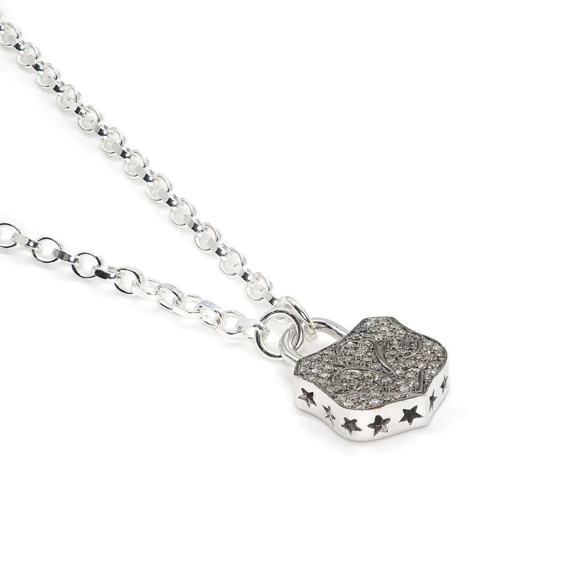 Diamond & Silver Chunky Lock Necklace