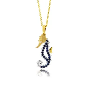 Diamond and Blue Sapphire Seahorse Pendant w/Chain