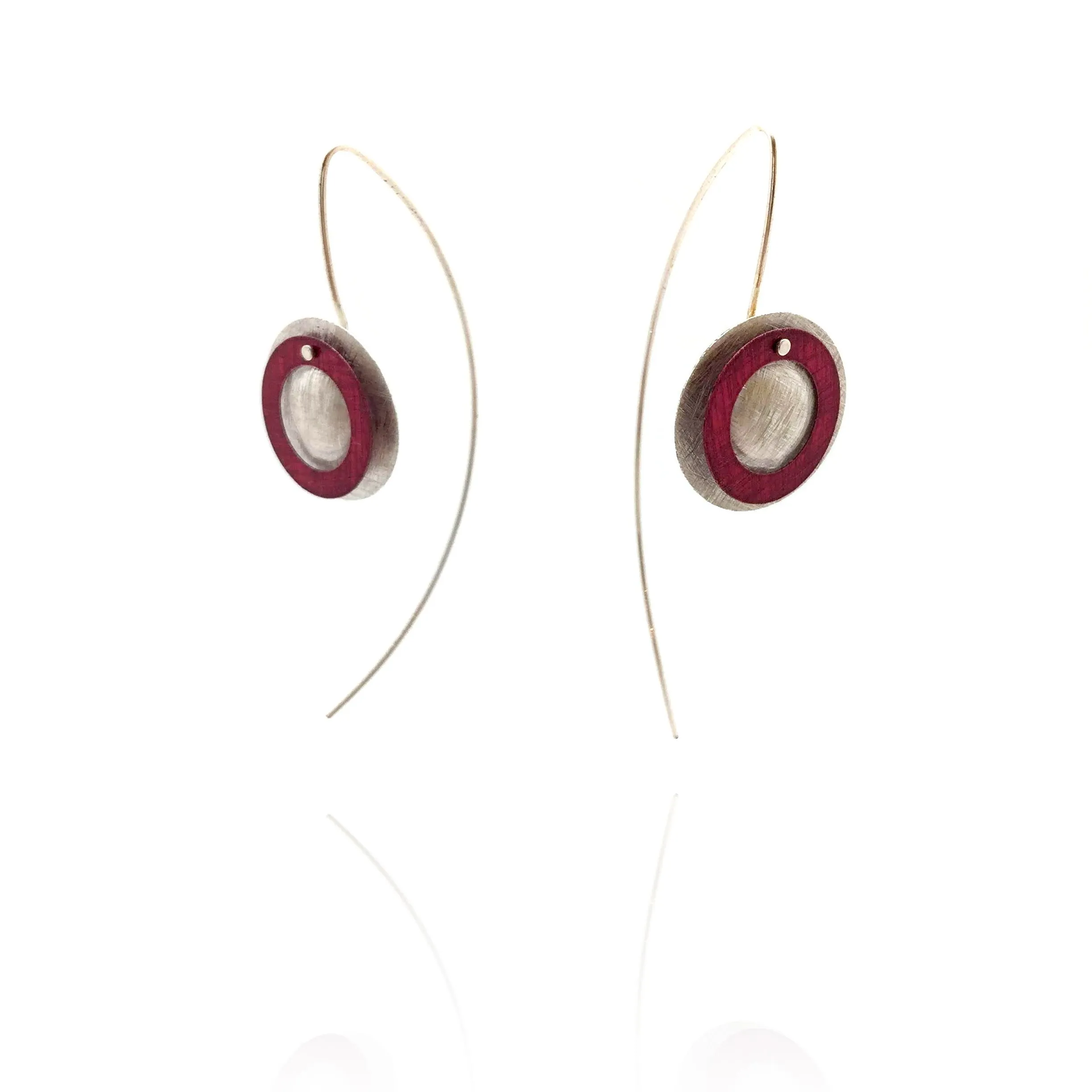 Double Circle Earrings - Silver and Red