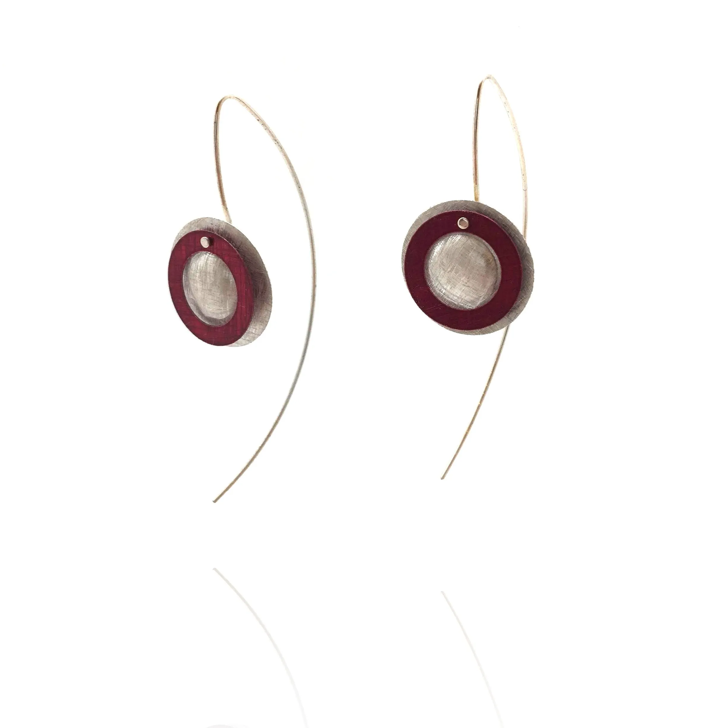 Double Circle Earrings - Silver and Red