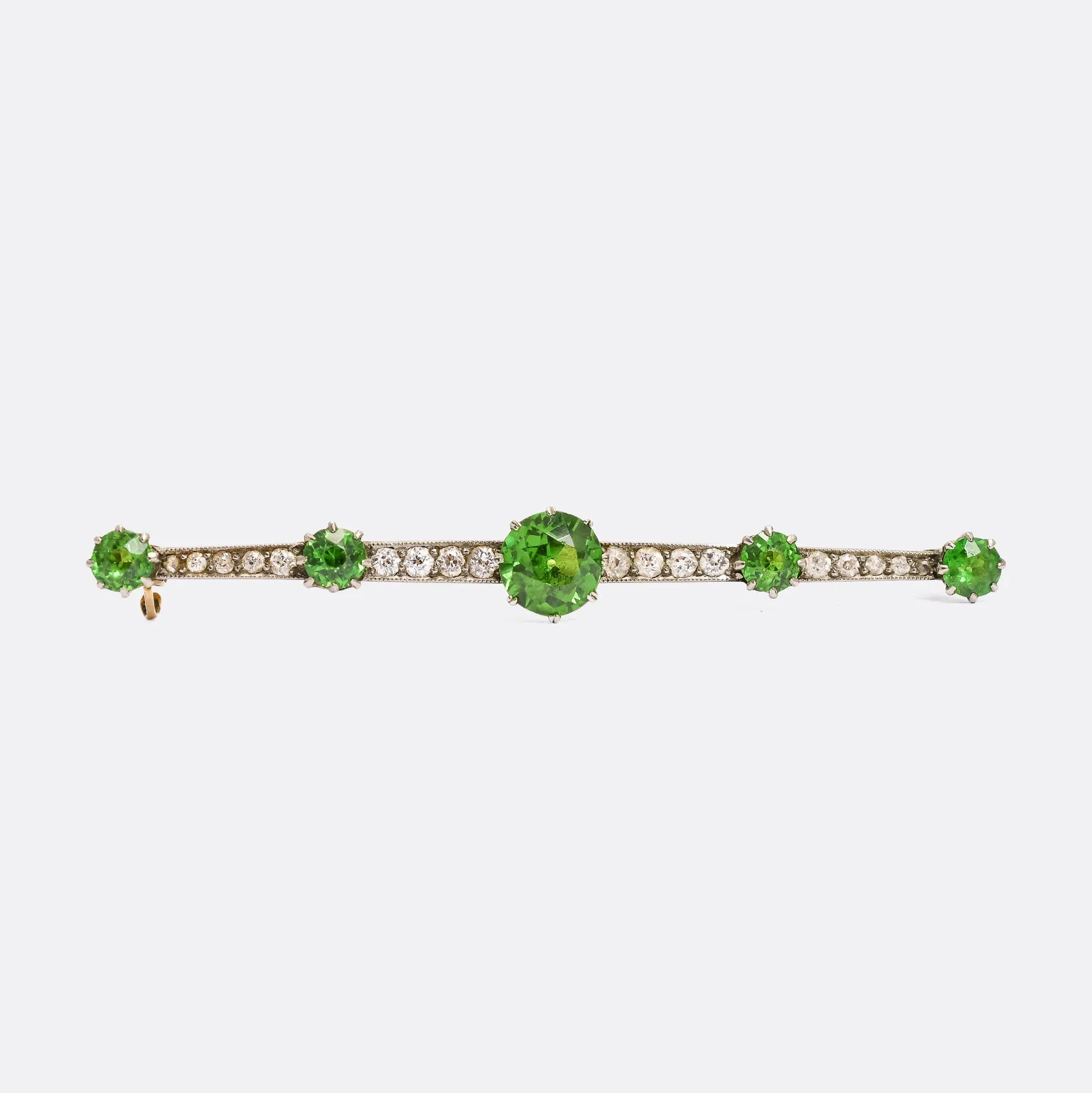 Edwardian Demantoid Garnet & Diamond Bar Brooch