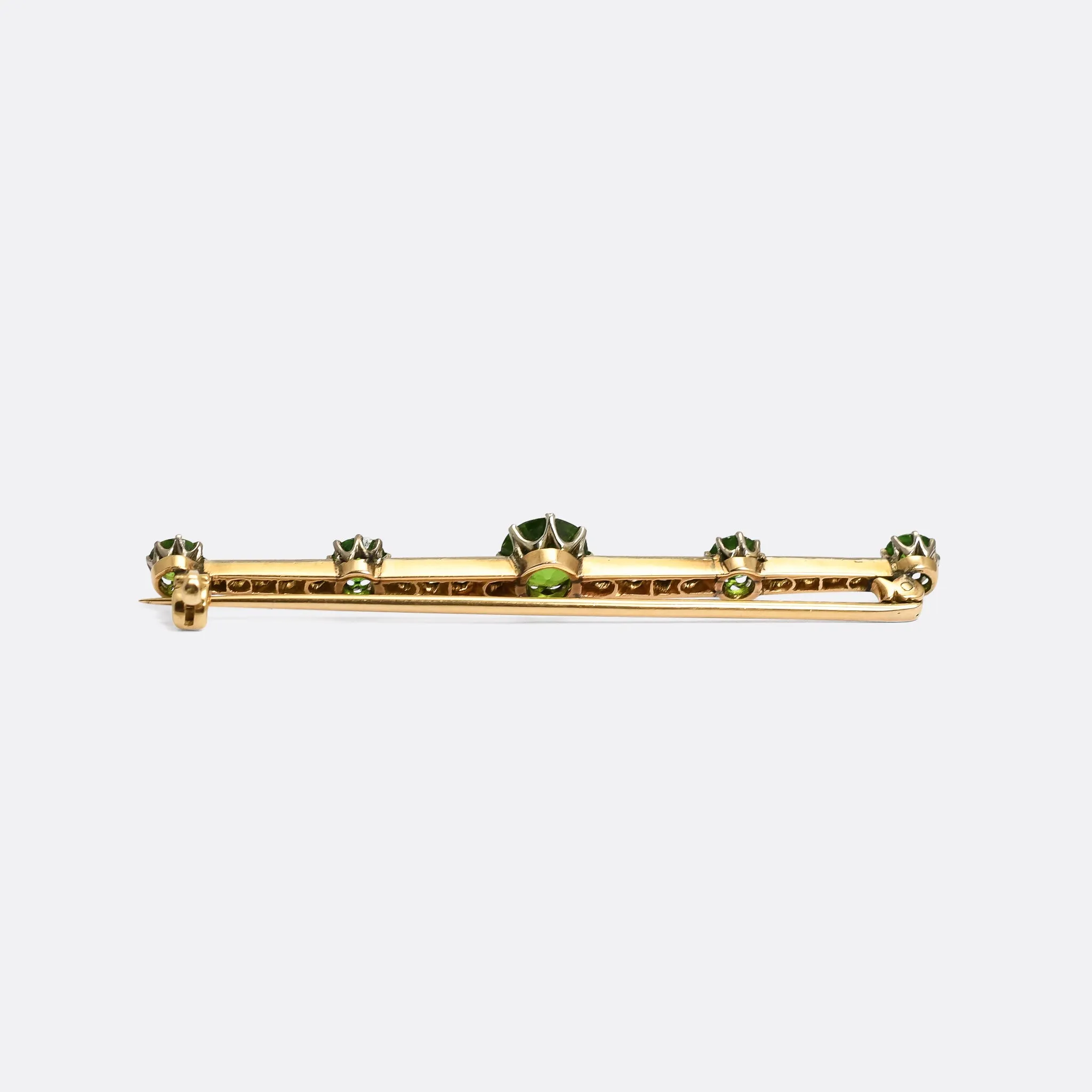 Edwardian Demantoid Garnet & Diamond Bar Brooch