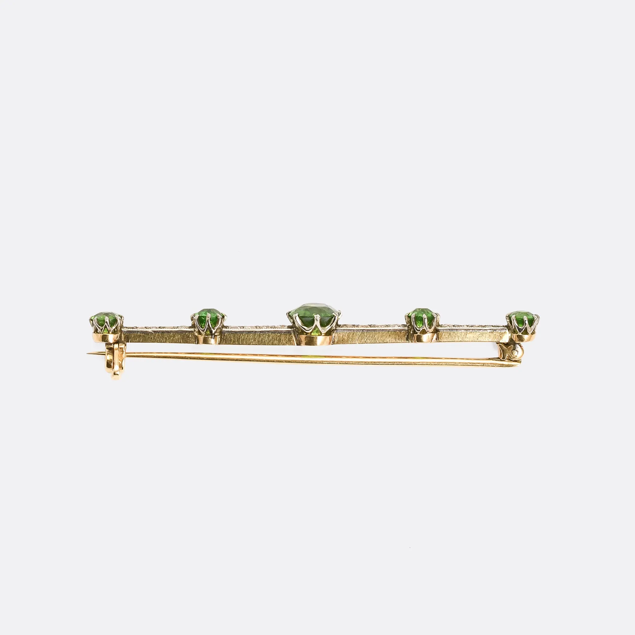 Edwardian Demantoid Garnet & Diamond Bar Brooch