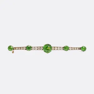 Edwardian Demantoid Garnet & Diamond Bar Brooch