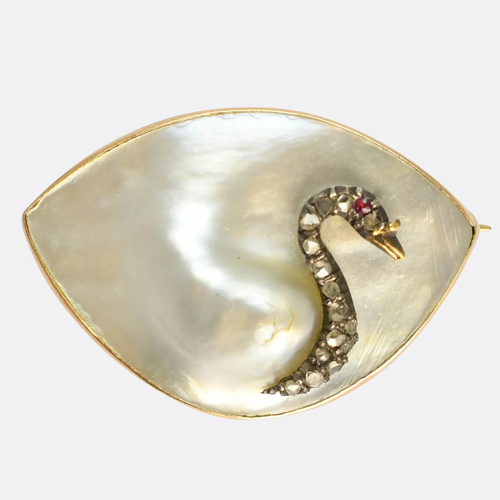 Edwardian Pearl, Diamond & Ruby Swan Brooch