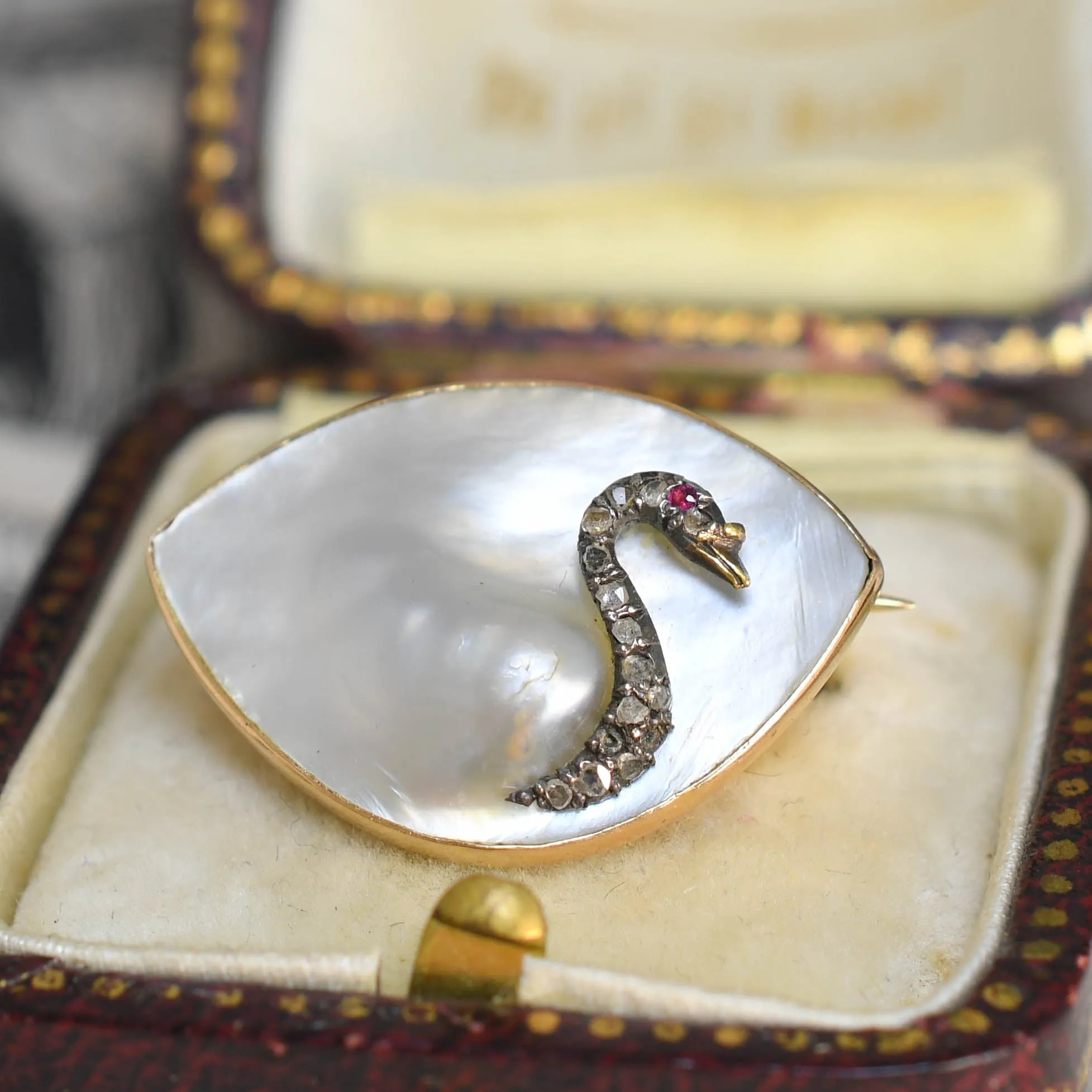 Edwardian Pearl, Diamond & Ruby Swan Brooch