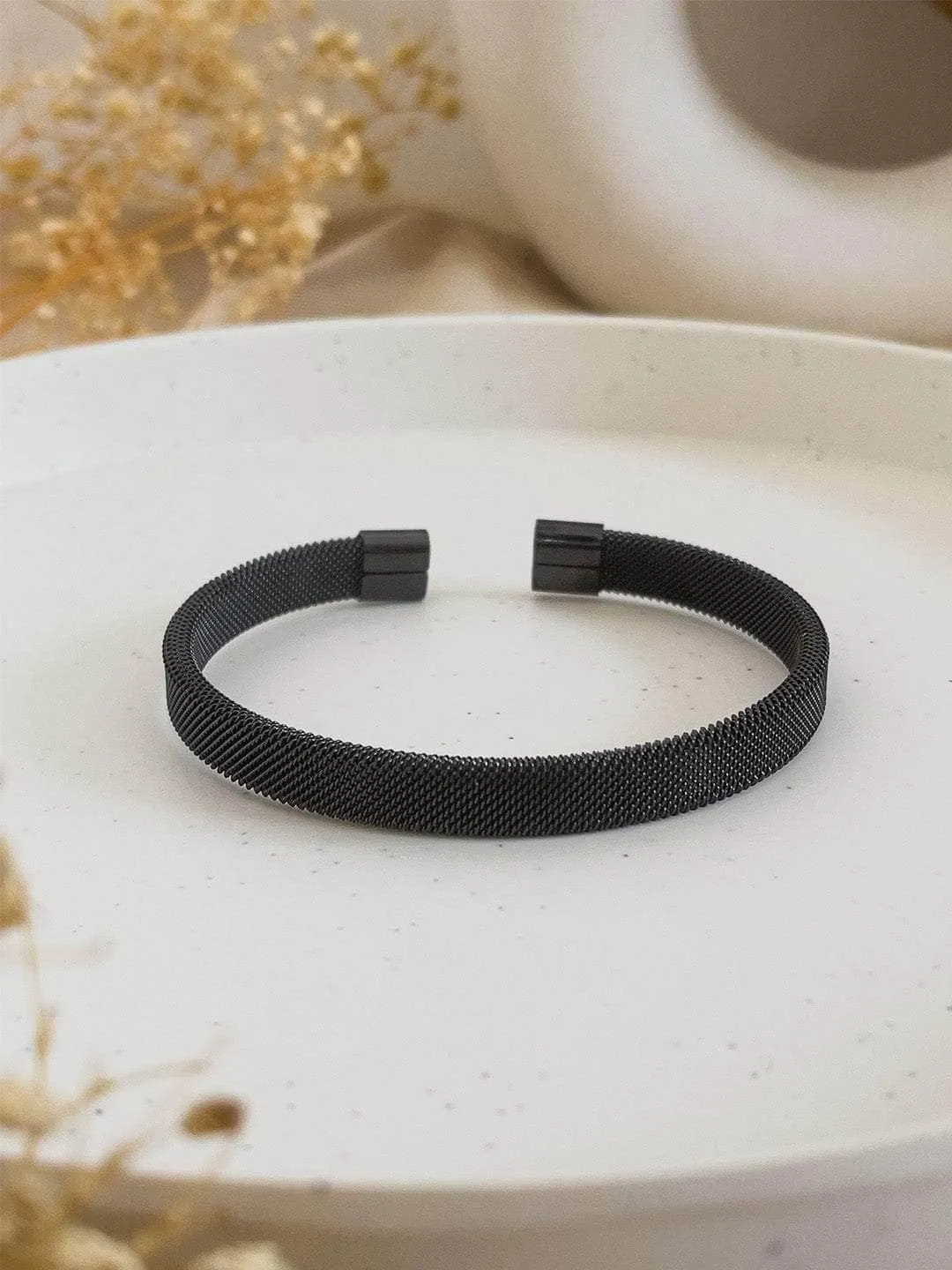 Elastic Adjustable Black Stainless Steel Bracelet