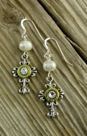 Elegant Cross Pearl Dangle Earrings